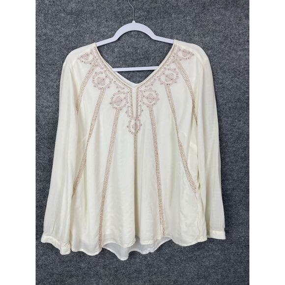 Chico's Tops - Chico's Blouse Women's Size 3 16/18 Cream Color Embroidered Beading Boho Lagon